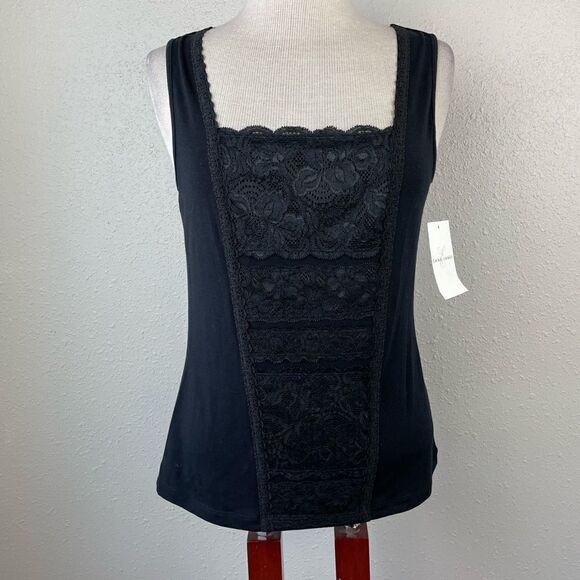 NWT Emma James Womens Black Lace Tank Top Size M - Picture 1 of 6